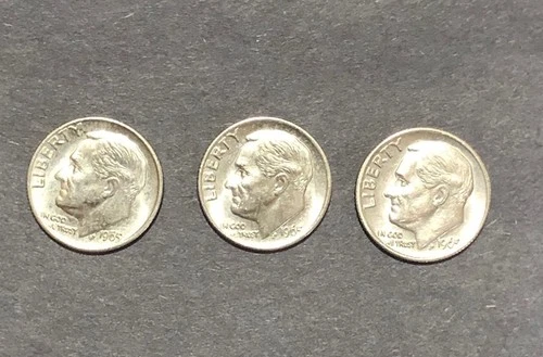 Lot of Beautiful 1965 AU Roosevelt Dimes x3