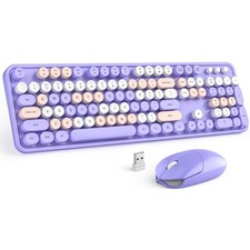 MOFII Wireless Keyboard and Mouse Combo Purple Colorful Full Size Round Key T...