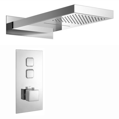 Doppel Kopfbrauseset Milan Eckig Regenthermostat Chrom ENKI SH0019