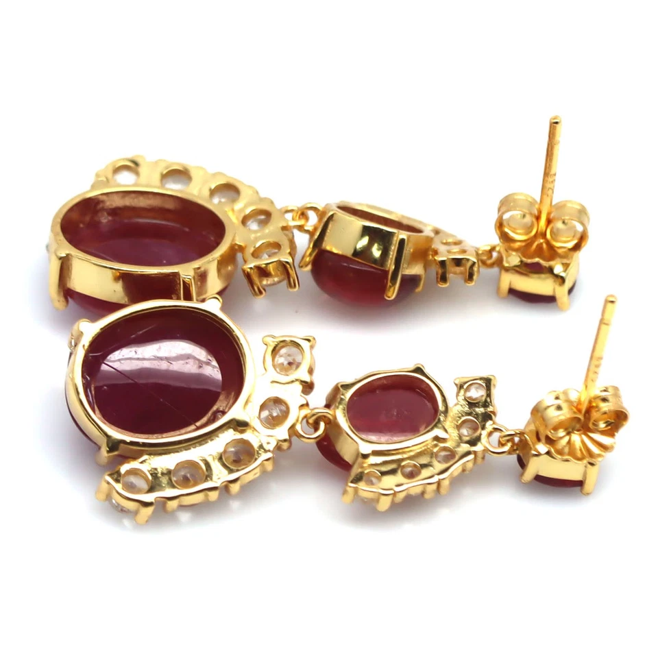 925 Sterling Silver Red Ruby & White Zircon Made in Thailand Earrings - Image 3 of 4