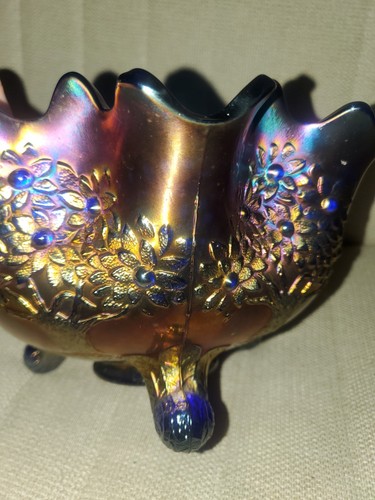 RARE ANTIQUE c.1911 FENTON ORANGE TREE COBALT BLUE CARNIVAL GLASS FRUIT BOWL - Picture 9 of 18