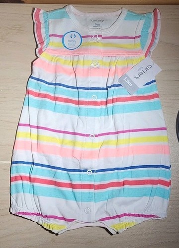 Carter's Baby Girl Sleeveless Romper 6M Stripes Multi Color Heart On Backside 