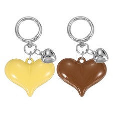 2 Pcs Resin Cute Heart Keychain for Women for Handbag, Peach Yellow/Brown
