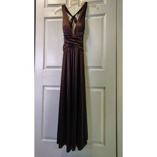 NWT Xscape Women's Size 10 Chocolate Brown Ruched Halter Crisscross Maxi Gown