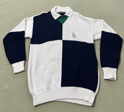 Vtg 90s Nautica Yacht Club Patched Ribbed Knit Sweater Sailing Mens Size Large