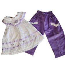 VTG Baby Girl Purple Corduroy Eyelet Lace Ribbons Bows Outfit Roses Size 6 Mo.