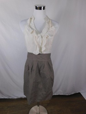 Charlotte Russe Dress Womens Small Gray Halter Ruffle Pleated Sundress Mini