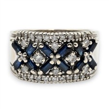 VINTAGE DESIGNER EFFY BLUE SAPPHIRE DIAMOND BAND RING 14K WHITE GOLD SZ 6.5