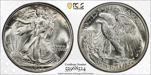 1937 WALKING LIBERTY HALF PCGS MS 64 CRISP FROSTED SILVER LUSTER OVER BOTH SIDES