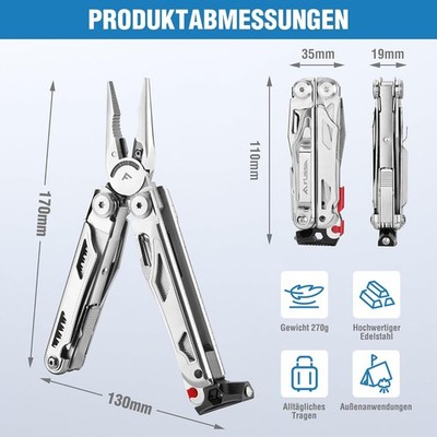 FLISSA Multifunktionszange 19in1,Multitool,faltbares,für Camping,mit Tragetasche