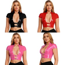 Women Vest Themed Bustier Camis Top For Glossy Adjustable Clubwear Corset Crop