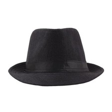 Men Women Straw Fedora Hat Trilby Cuban Sun Cap Panama Short Brim Floral Summer