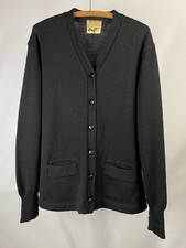 Vintage 1950s 100 Virgin Wool Black Rockabilly Cardigan Class Sweater / Large