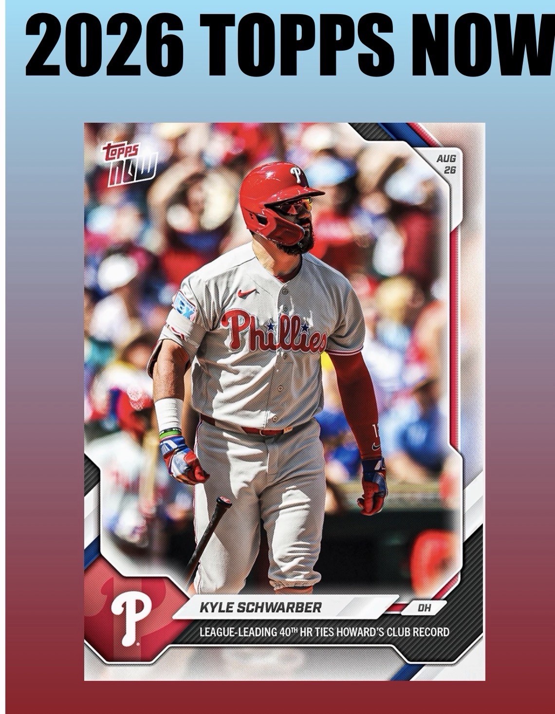 💥2026 Topps Now #599💥KYLE SCHWARBER First To 40 Home Runs - Presale