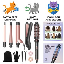 All-in-One Curling Iron with Thermal Brush Accessories - Perfect Travel Tool