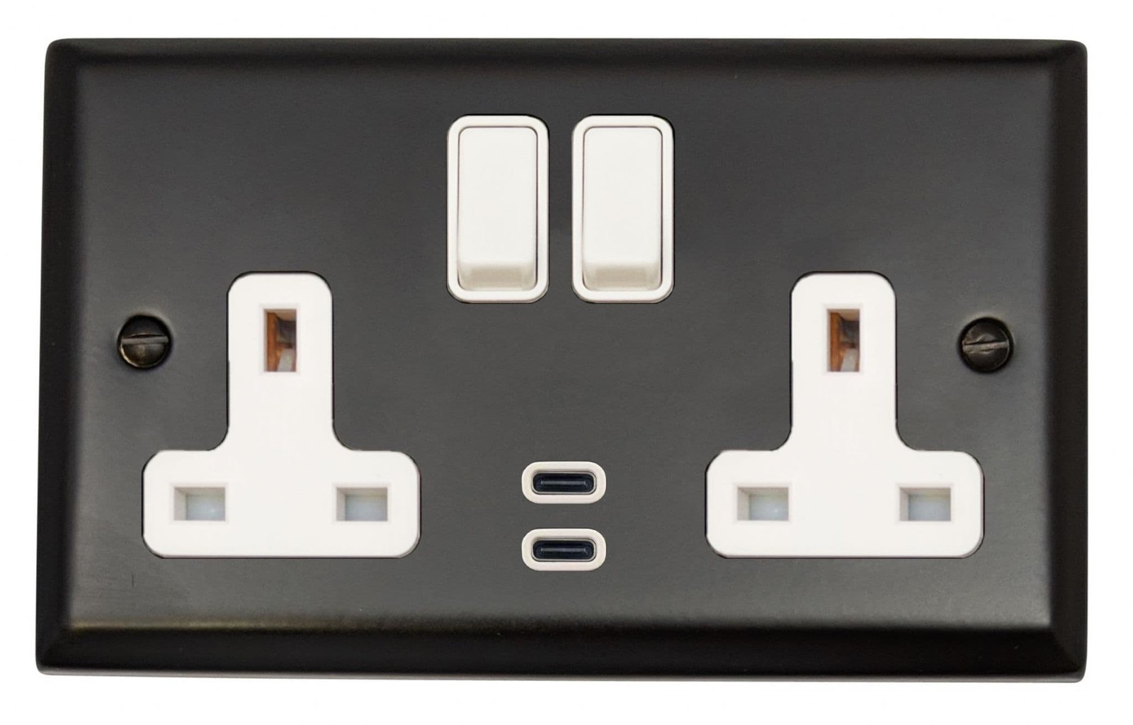 G&H SFB913W Spectrum Plate Matt Black Double 13A Plug Socket Dual 4.2A USB C