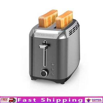 2-Slice Toaster Black Stainless Steel with Removable Tray Self-centering Slots