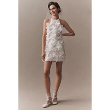 BHLDN White Bow Halter Neck Mini Dress Cocktail Party size S