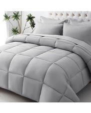 7 Pc. Light Gray Queen Size Bedding Set-Comforter, Sheets, Pillowcases- Soft-New