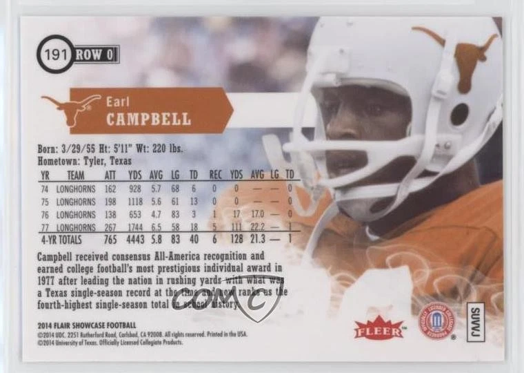 2014 Flair Showcase Legend Row 0 Legend Earl Campbell #191 HOF - Image 2 of 2