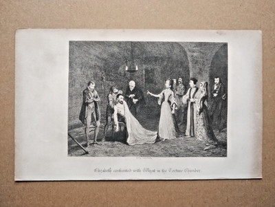 Elizabeth Confronted with Wyat, Tower of London - Antique Print - 1840