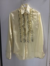 Vintage Ruffled Tuxedo Shirt Yellow Black Delton NY 13.5-33 Prom Formal 1970s