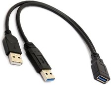 ALINNA Black USB 3.0 Female to Dual Male Extra Power Data Y