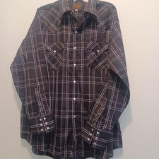 Vtg Plains Western Wear Pearl Snap Shirt Long Sleeve Plaid XL Men's Black White