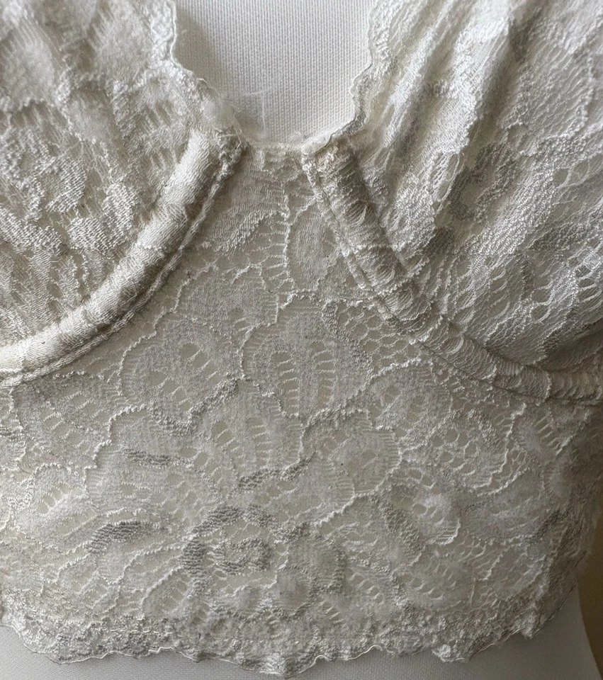 Bralette con aros de encaje transparente para mujer marfil talla 34C lencería íntima romántica Foto 3 de 4