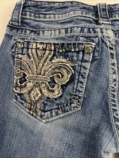 Miss Me Jeans Embellished Boot Whiskers Fade Med Wash Fleur Sequin 28x33 30x32 