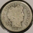 Silver Dime - Barber - 1912 (Worn / Uneven wear.) [222]