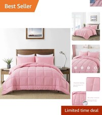 Elegant Down Alternative Queen Comforter Set with 2 Pillow Cases - Classic Pink