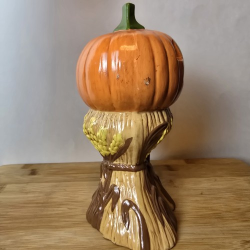 Vintage 1978 signierte Keramik Jack O Laterne 8" Kürbis Weizen Basis Halloween Dekor - Bild 9 von 23