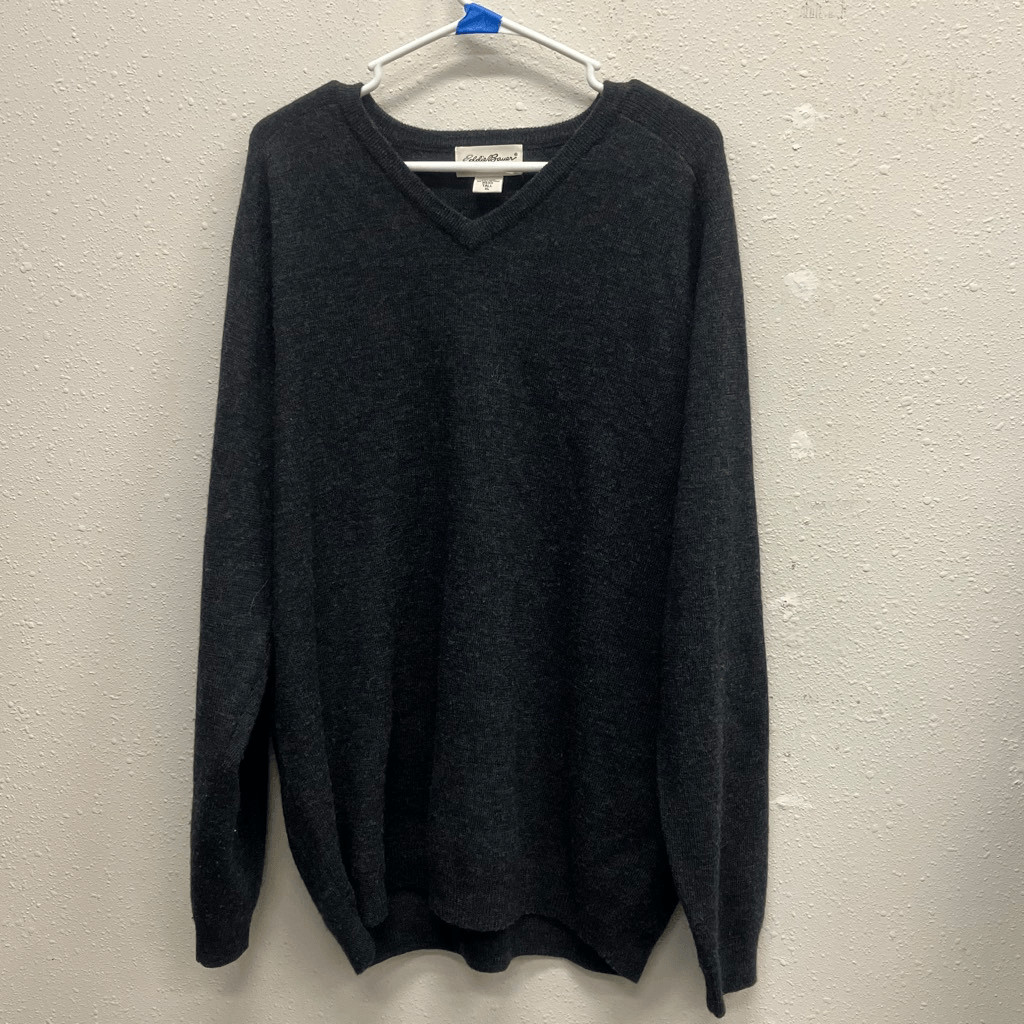 Eddie Bauer Men’s XL TALL Grey V-Neck 100% Wool Sweater #333