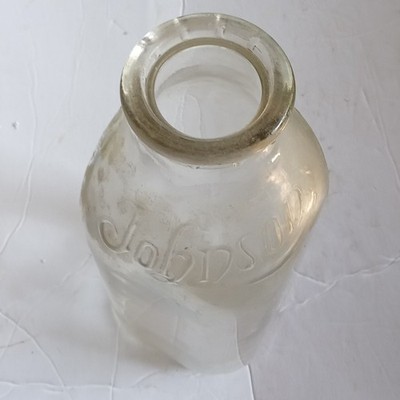 Vintage Johnsons Dairy Clear Embossed Quart Milk Glass Bottle