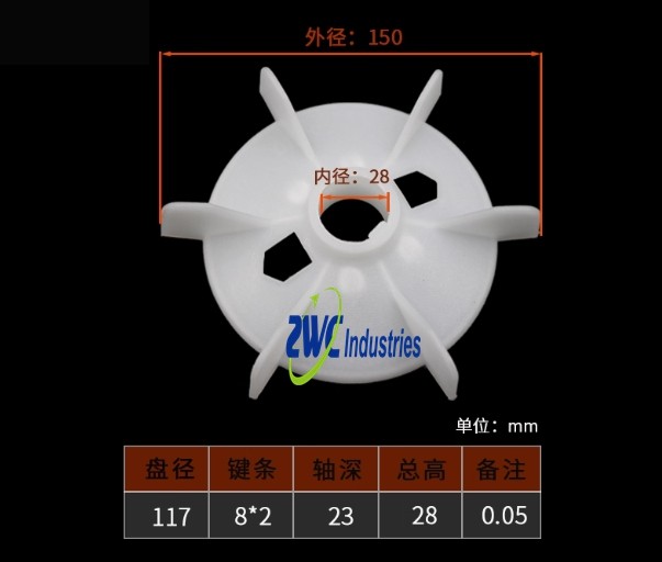 1Pcs New For Y100-2.4.6.8P（2.2KW-3KW) Motor Fan Blade Inner Diameter：28mm