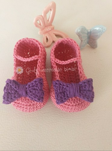 Scarpine a ballerina per neonata realizzata con uncinetto scarpette fiocco  bimba | eBay