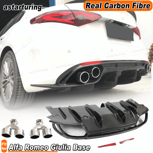 For Alfa Romeo Giulia Base 952 2017-20 REAL Carbon Rear Bumper Diffuser Spoiler - Bild 1 von 14