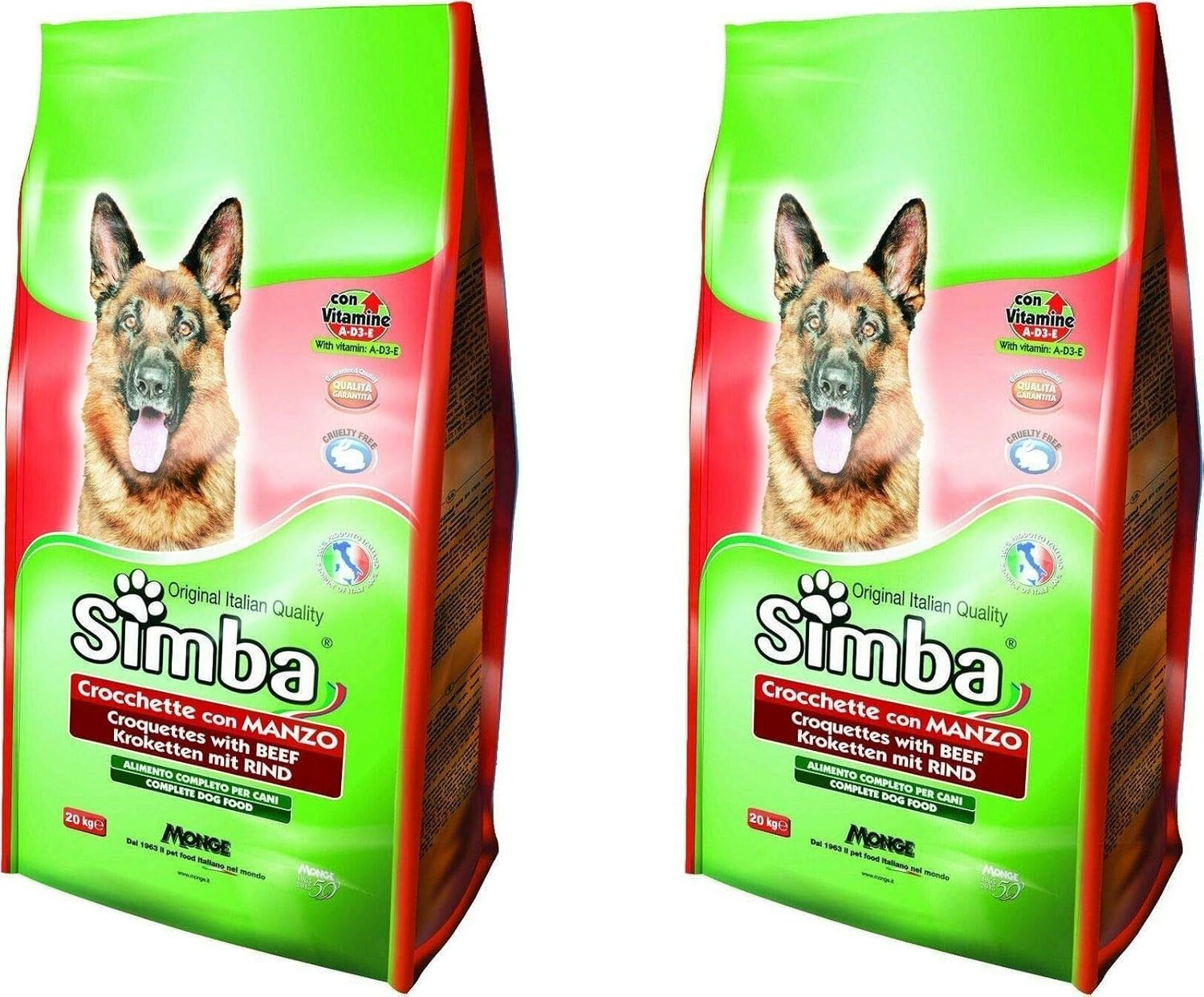 Monge Simba Manzo 40kg (2x20kg) | Croccantini Cani Adulti Tutte Taglie