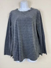 White Stag Womens Size L Gray Metallic Stripe Velour Shirt Long Sleeve