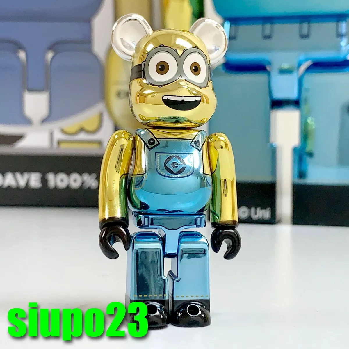 Medicom 400% + 100% Bearbrick ~ Despicable Me Be@rbrick Minions Dave Chrome  Vers