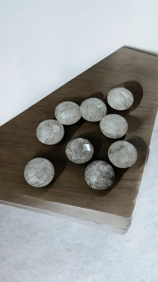 9Pc Lot Natural Black Rutile Quartz Round Shape 30 CRT Cut Loose Gemstone 10X4MM - Image 2 of 4