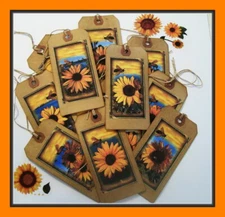 SUNFLOWERS AND BEES - PRIMITIVE HANG TAGS - SET OF 12 - BEAUTIFUL