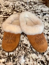 Tory Burch Women's Suede Shearling Slippers Sz 6 Tan