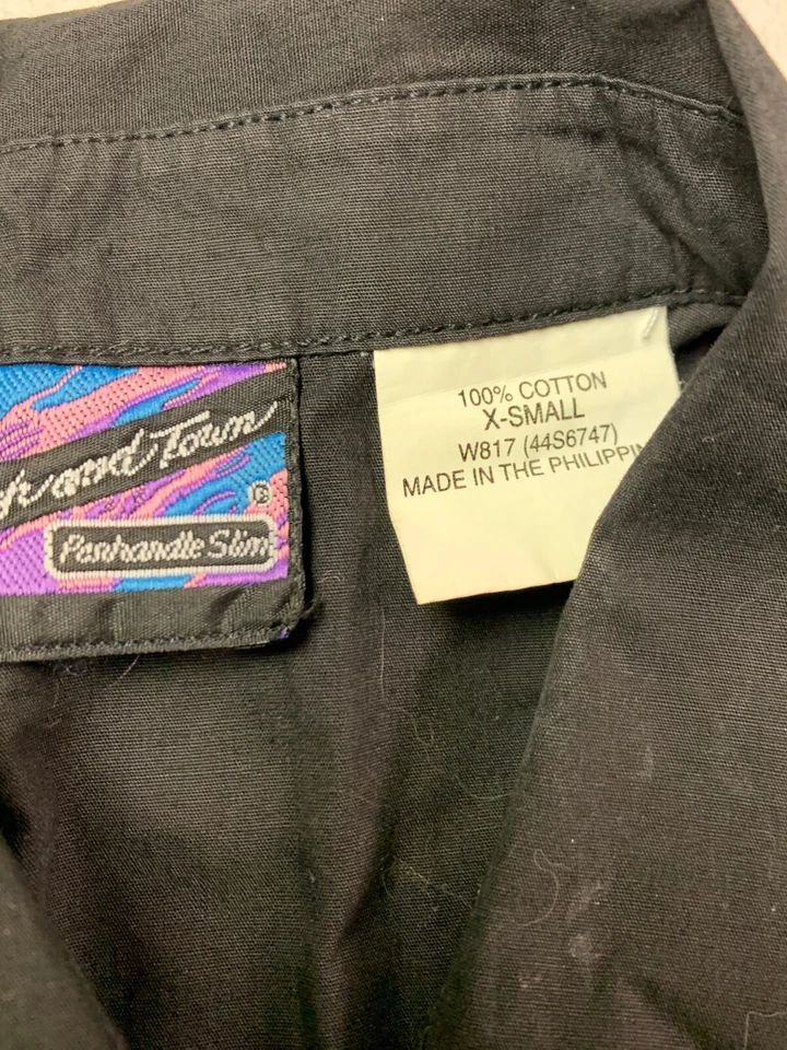 Vaquero Western Vintage Ranch & Town Manga Larga Perla A Presión Hecho en EE. UU. xsmall Foto 3 de 4