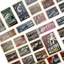 Fish Seafood Stickers 16 Sheets Junk Journal Collage Scrapbooking Cards