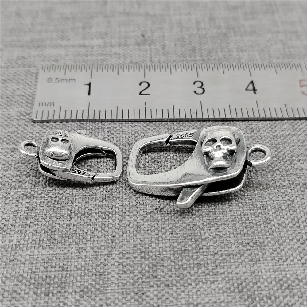 Sterling Silver Skull Lobster Clasp 2-Sided 925 Silver Skeleton