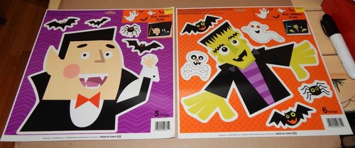 Halloween Car Window Clings 13" x 13" 2ea11 Total Clings Vampire Frank Bats 130Q - 第 1/2 張圖片