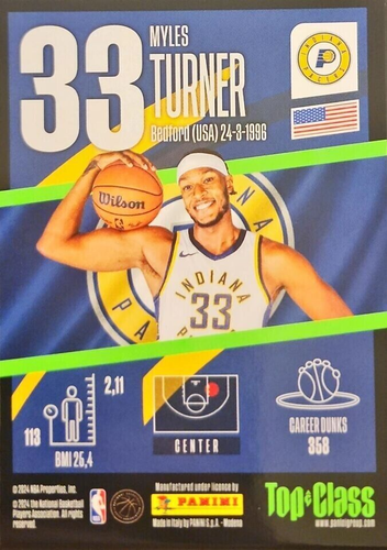 Myles Turner Max Power - 165 - Pacers - 2024 Top Class NBA - Picture 2 of 2
