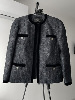 Vintage Werner Graumann Damen Wolle Seide Blazer Jacke Grau Schwarz Größe 36